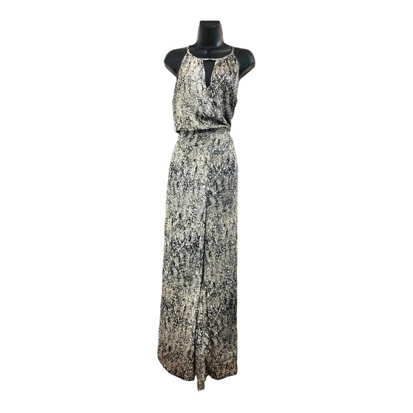 Bar III snakeprint silk look sleeveless key hole cutout jumpsuit size large new - Picture 1 of 14